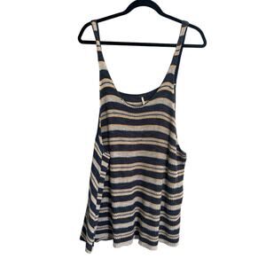 Free People Large Striped Oversized Linen Blend Sweater Tank Blue Yellow #3393